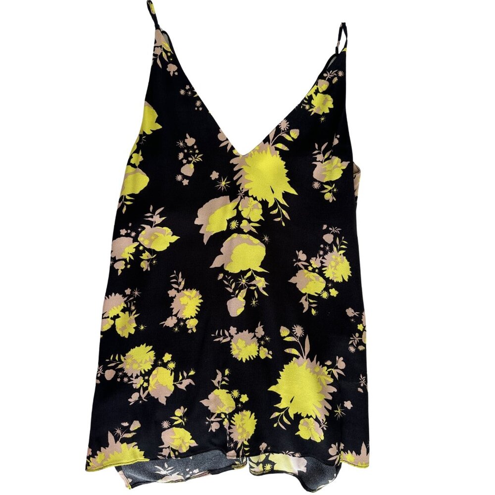TOPSHOP Black w/Tan & Bright Floral Top, V Front and Back, Size 6